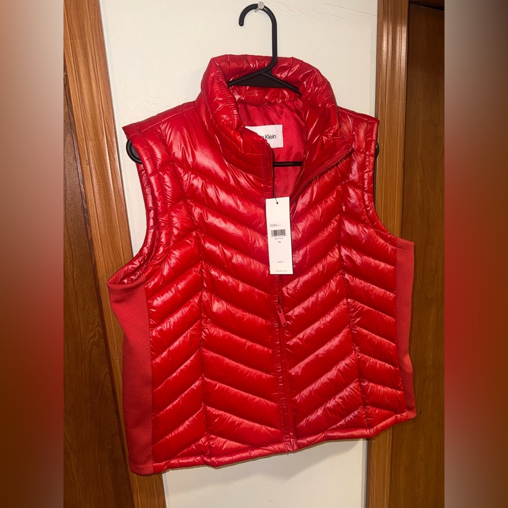 Calvin Klein Womens Vibrant Red Quilted Vest